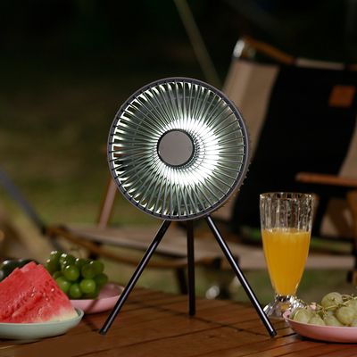 พัดลมตั้งพื้นไฟ LED แคมป์ปิ้ง 10000mAh แบตเตอรี่ รีชาร์จ ขาตั้ง พัดลม