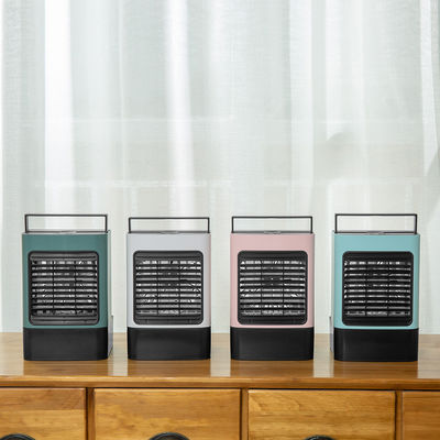 พัดลมเย็นอากาศพกพา แสง LED ขนาดโต๊ะ ปรับทิศทางลม