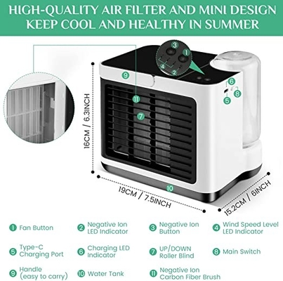 ห้องนอน Anion Mini Air Cooler Humidifier 2000mAh Desktop Evaporative Air Cooler