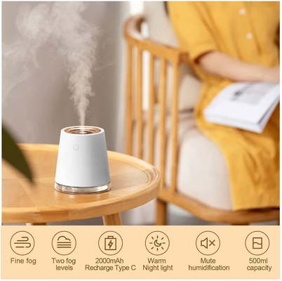 USB LED Mini Cool Mist Humidifier 500ml 2000mah ชาร์จใหม่ได้ 2 In 1 Humidifier