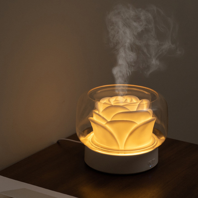 ED Night Light Aroma Oil Diffuser 400ml เครื่องทำความชื้นรูปดอกไม้สีขาว